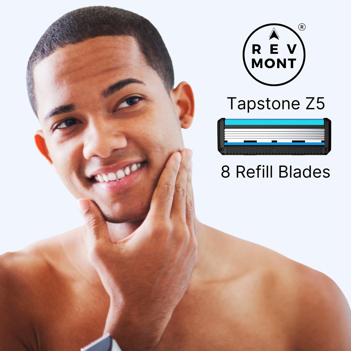 RevMont Z5 Refill Blades, Replacement Blades for the RevMont Z5 Tapstone Razor, 8ct | Z5 Refills, Razor Blade Refills, Shaving Blades for Men, 5-Blade Razor, 8 Refills