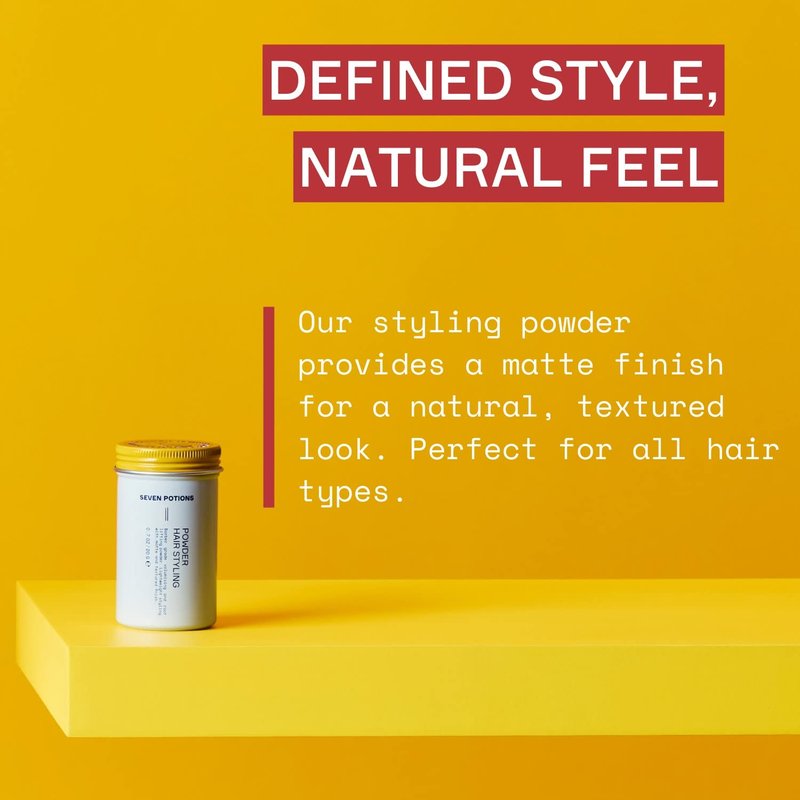 SEVEN POTIONS Hair Styling Powder for Men — Hair Texture Powder & Root Lifting Dust for Instant Volume — Natural Matte Finish, Flexible Hold, Invisible Feel — Vegan, Cruelty-Free — 0.7 oz