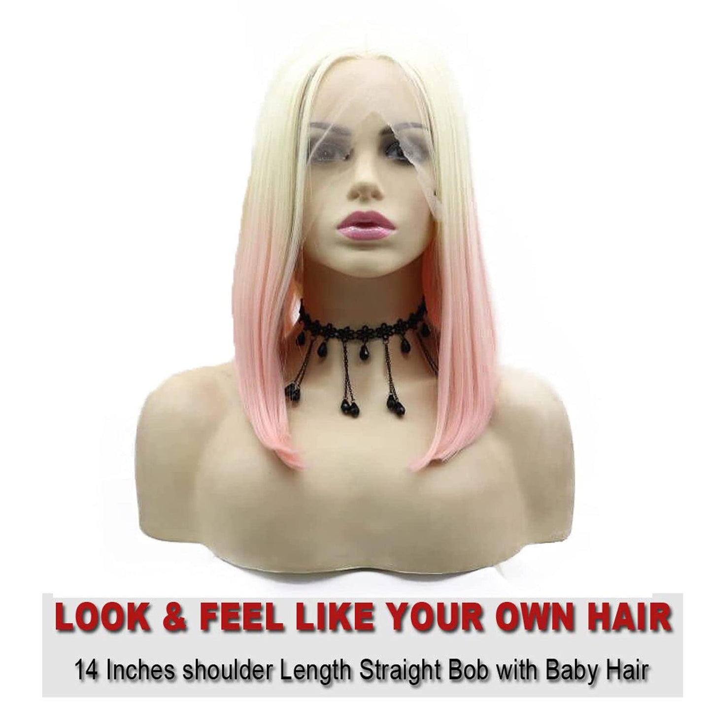 AFBeauty Pink Blonde Short Wigs for Black Women Rainbow Bob Lace Front Wig Handmade Lace Frontal Pastel Real hair Wigs Glueless Synthetic Heat Resistant Cosplay Makeup Daily Ladies Drag Anime 14 Inch