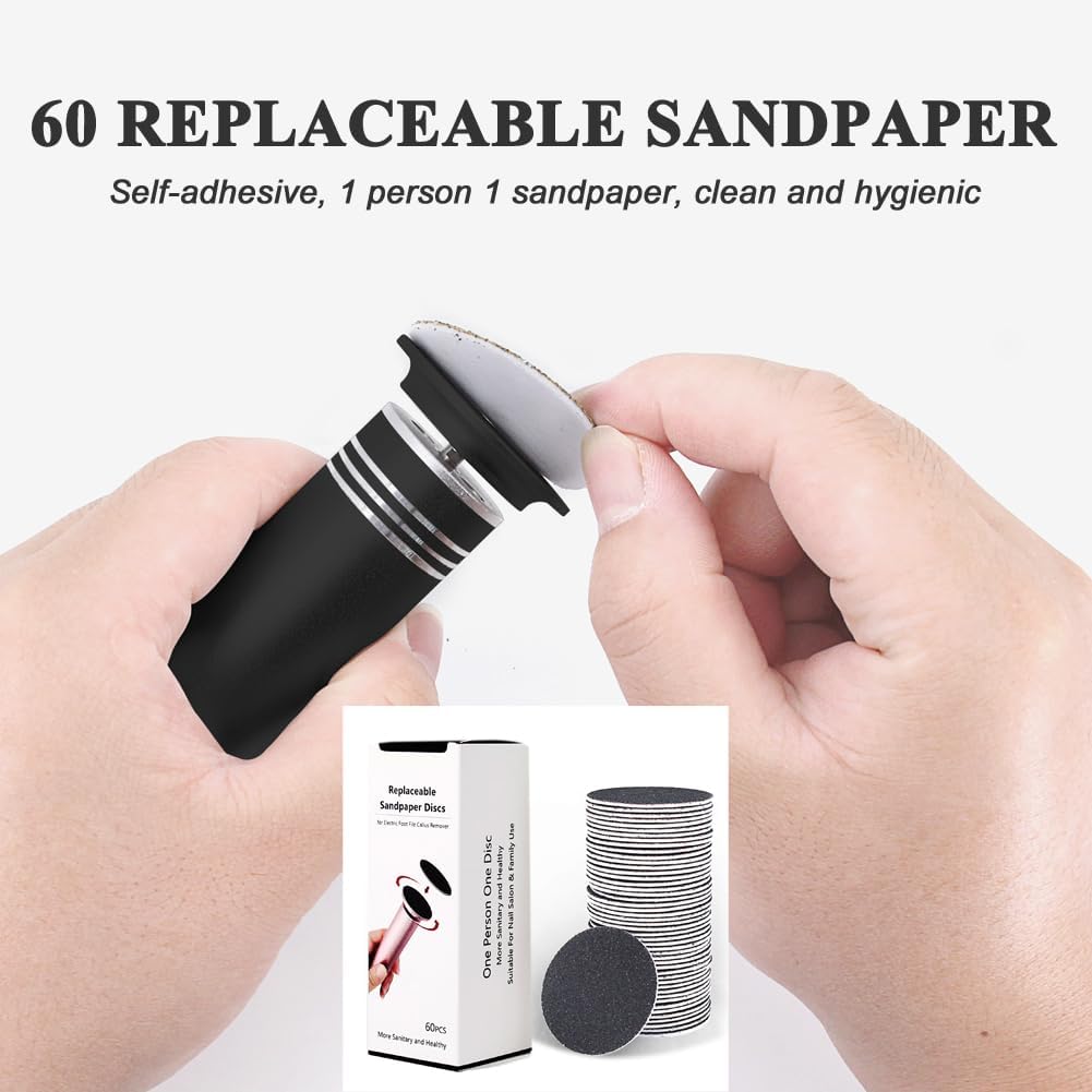 Electric Callus Remover - Professional Foot File with Adjustable Speed | 60 Replaceable Sandpapers, Black