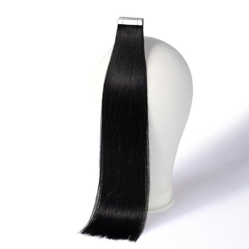 Real Human Hair Tape-In Extensions - 16 Inch, 20 Pcs, Jet Black | Seamless & Invisible Double-Sided Design