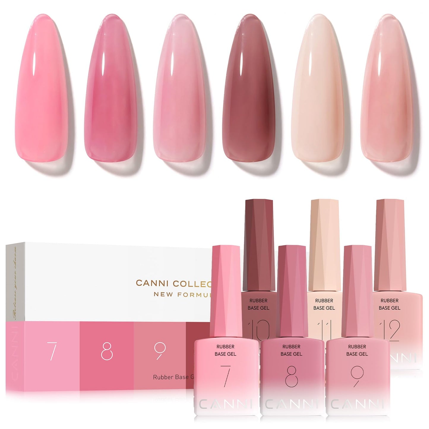 CANNI Rubber Base Gel Set - 6 Colors Milky White Clear Pink Nude Builder Nail Gel for Nail Strengthening, Soak Off UV LED for Natural Nails, DIY Manicure Salon Use Women & Girls