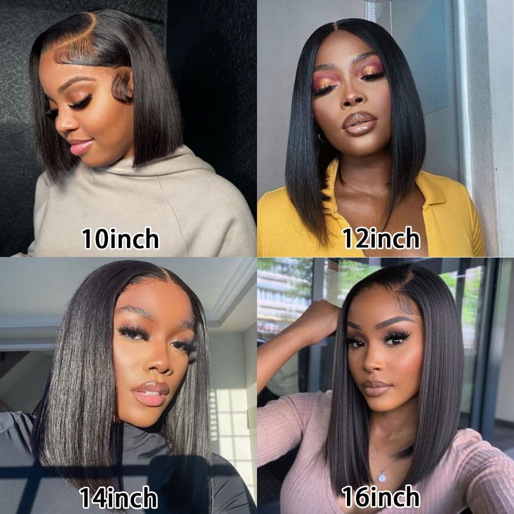 Bob Wig Human Hair 13x6 HD Lace Front Wigs Human Hair 180% Density Straight Lace Front Bob Wigs for Black Women Pre Plucked Pre Cut 100% Brazilian Virgin Real Hair Glueless Wigs Black Color 12 Inch