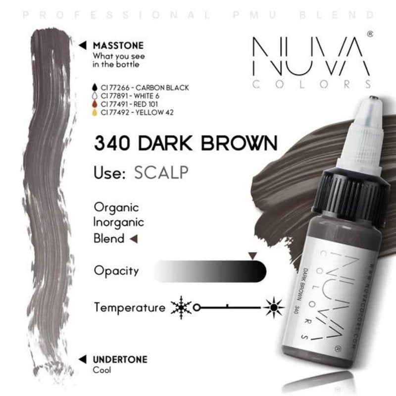 Nuva Scalp Micro-Pigmentation Ink - Customizable, Neutral Undertone for SMP Procedures, Vegan, Made in USA (Dark Brown)
