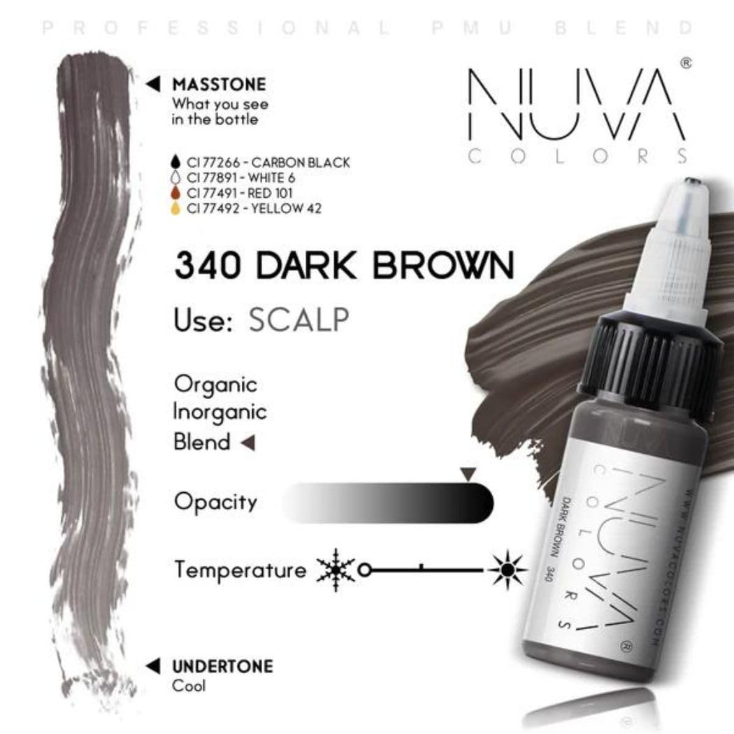 Nuva Scalp Micro-Pigmentation Ink - Customizable, Neutral Undertone for SMP Procedures, Vegan, Made in USA (Dark Brown)