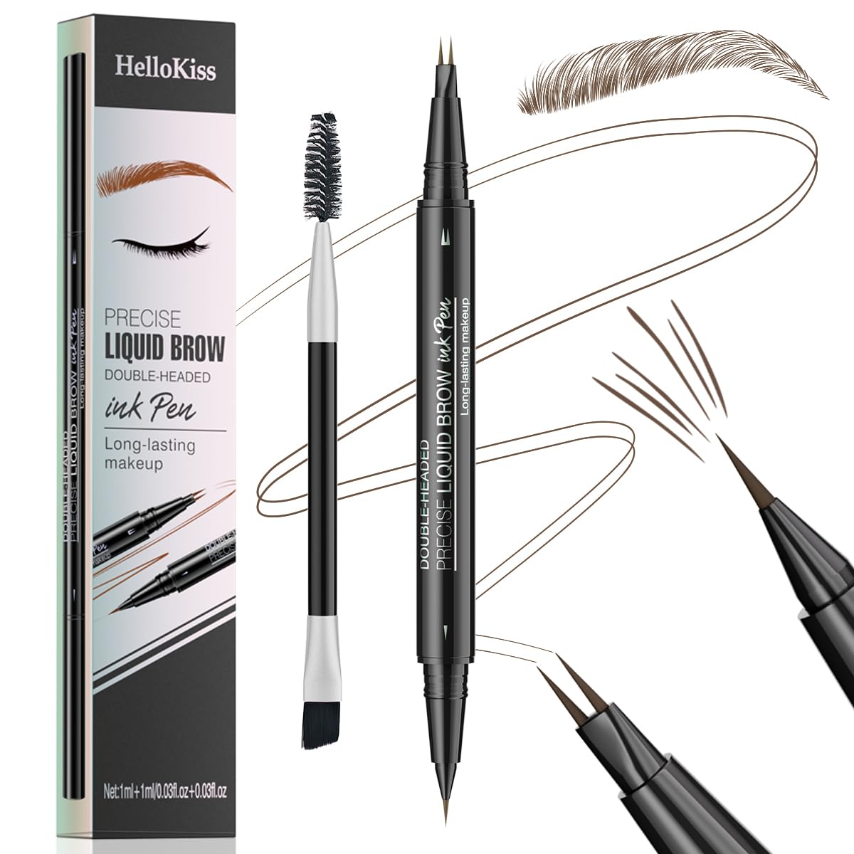 Microblading Eyebrow Pencil,2-in-1 Dual-Ended Eyebrow Pen with 2 Tip brow pen and Precise Brush-Tip,Brow Pen for Natural Waterproof and Long-Lasting Brows (Brown)