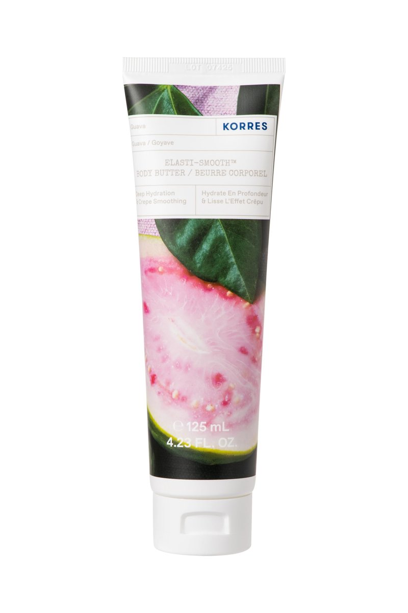 KORRES Elasti-Smooth Body Butter Cream, Dry Skin Lotion with Shea Butter and Almond Oil, Moisturizing, Firming, Tightening and Hydrating After Shower Care For Women & Men, Guava Fragrance, 4.23 Fl Oz