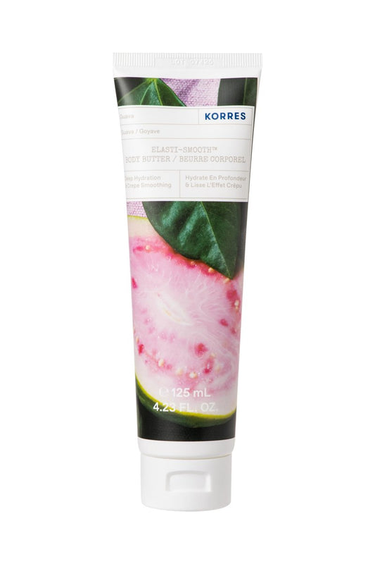 KORRES Elasti-Smooth Body Butter Cream, Dry Skin Lotion with Shea Butter and Almond Oil, Moisturizing, Firming, Tightening and Hydrating After Shower Care For Women & Men, Guava Fragrance, 4.23 Fl Oz