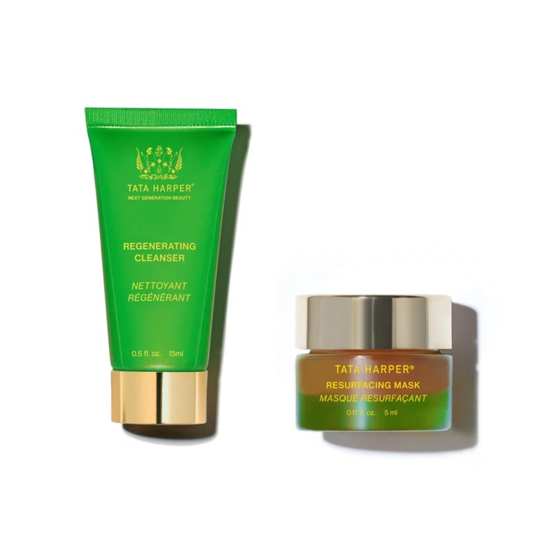 Tata Harper 5 Minute Facial Set, Best Sellers, Complete with Regenerating Cleanser & Resurfacing Mask, At Home Facial Set