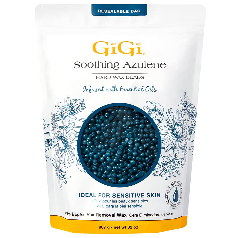 GiGi Hard Wax Beads for Hair Removal, Soothing Azulene Hard Wax Beads, Gentle Formula for Sensitive Skin, No Strips Needed for Full Body & Face Waxing, 32 oz, 1-pack