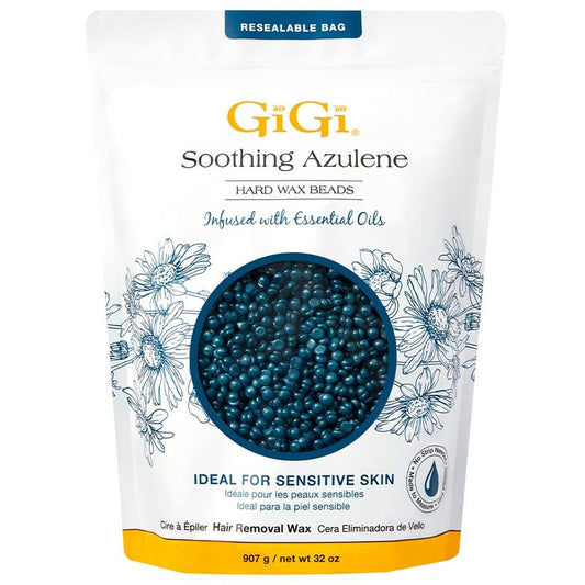 GiGi Hard Wax Beads for Hair Removal, Soothing Azulene Hard Wax Beads, Gentle Formula for Sensitive Skin, No Strips Needed for Full Body & Face Waxing, 32 oz, 1-pack