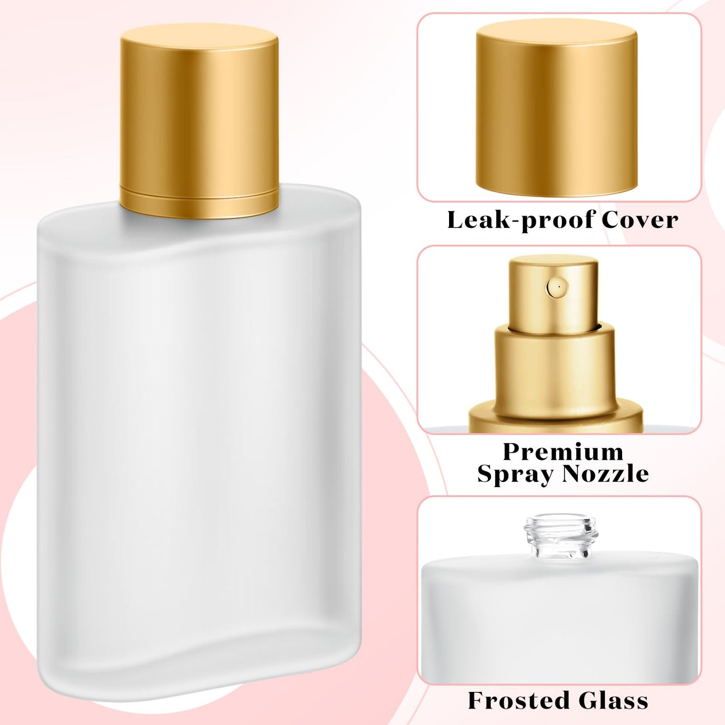 Tessco for you 12 Pcs 50/100ml Frosted Glass Bottle Perfume Atomizer Refillable Spray Empty Perfume Dispenser Fine Mist Atomizer Cosmetic Container for Travel Men Women (3.4 Ounces,Gold)