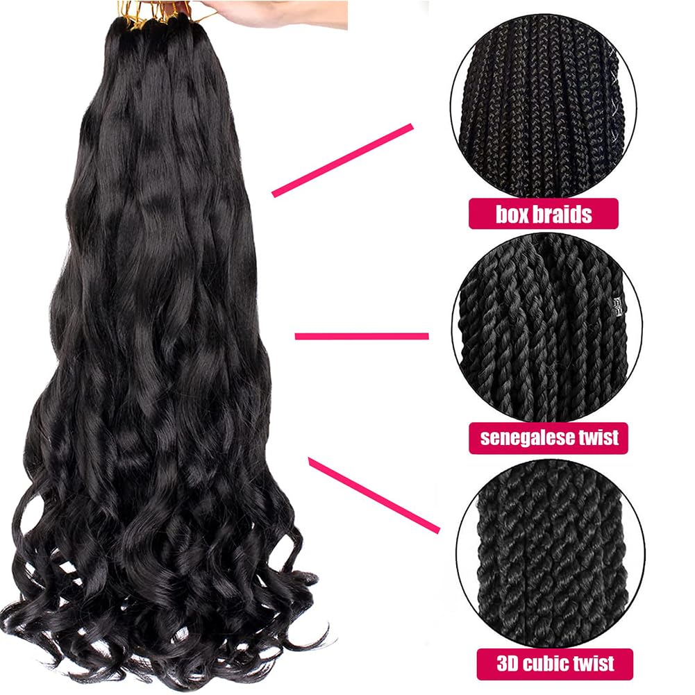 Lanseek French Curly Braiding Hair 24 Inch 8 Packs Pre Stretched French Curl Braiding Hair for Black Women 75g/pcs Loose Wave Braiding Hair Extensions (24 Inch (Pack of 8), 27/613)