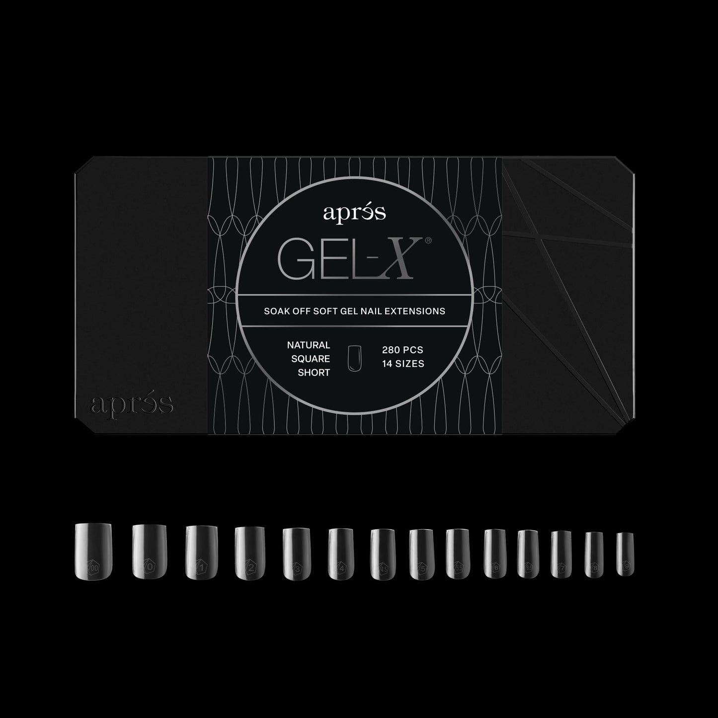 Aprés Gel-X® Square Box of Nail Tips | 280 Gel-X Tips, Soft Tips, 14 Sizes 00-9 | Half-sizes Included (Natural Square Short, 280 Count)