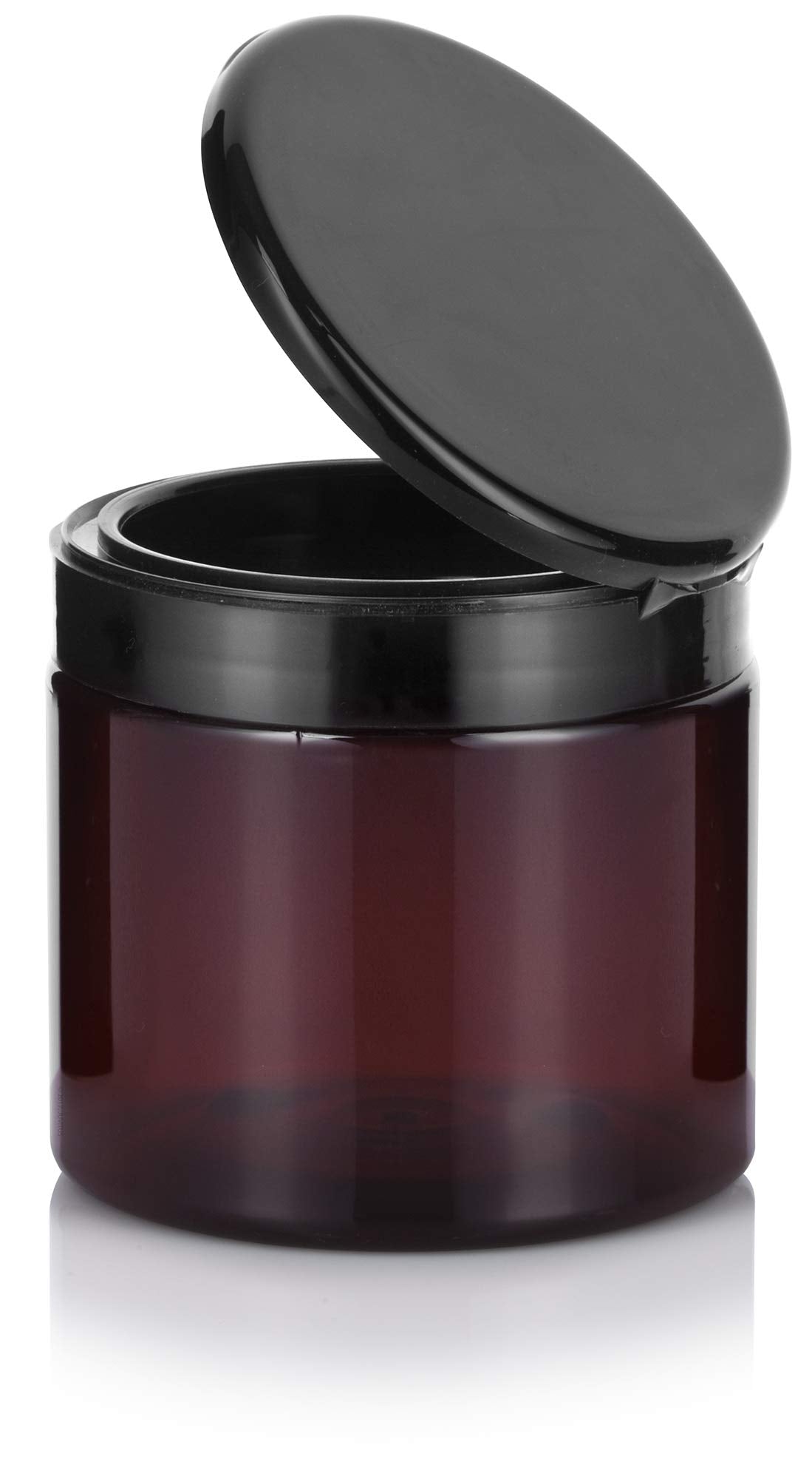 16 oz Amber PET Plastic Refillable Jar with Black Flip Top (6 Pack)