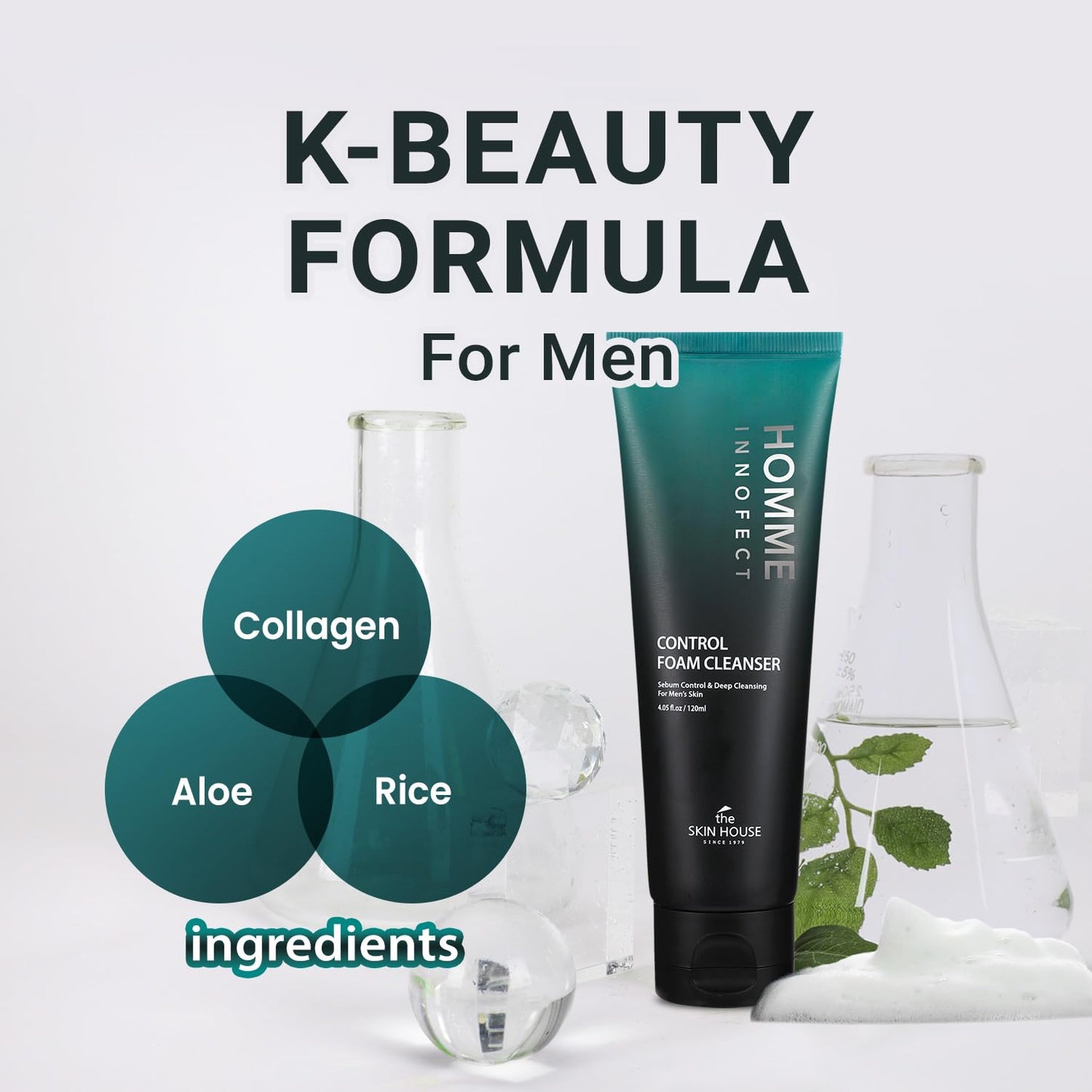 The Skin House Homme Innofect Korean Face Wash for Men, Oil Control Foam Cleanser, Pore Cleansing K-Beauty Daily Facial Wash [120ml/4.05 fl.oz]