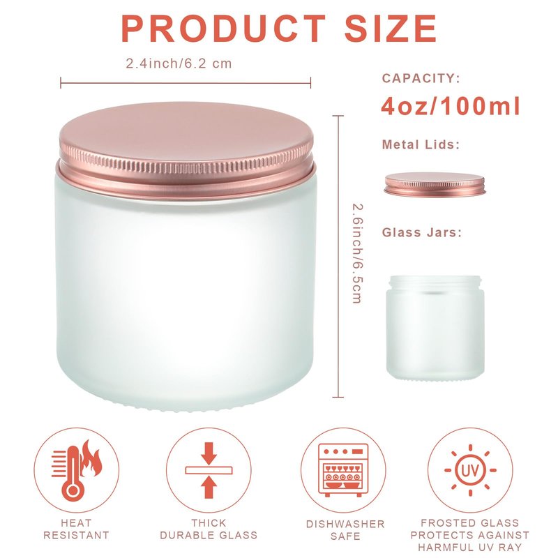Tioncy 12 Pcs 4oz Empty Cosmetic Container Glass Candles Jars with Rose Gold Lids 100ml Round Small Candle Making Mason Canning Jar for Sample Powder Liquid Camping Travel Storage(Clear)