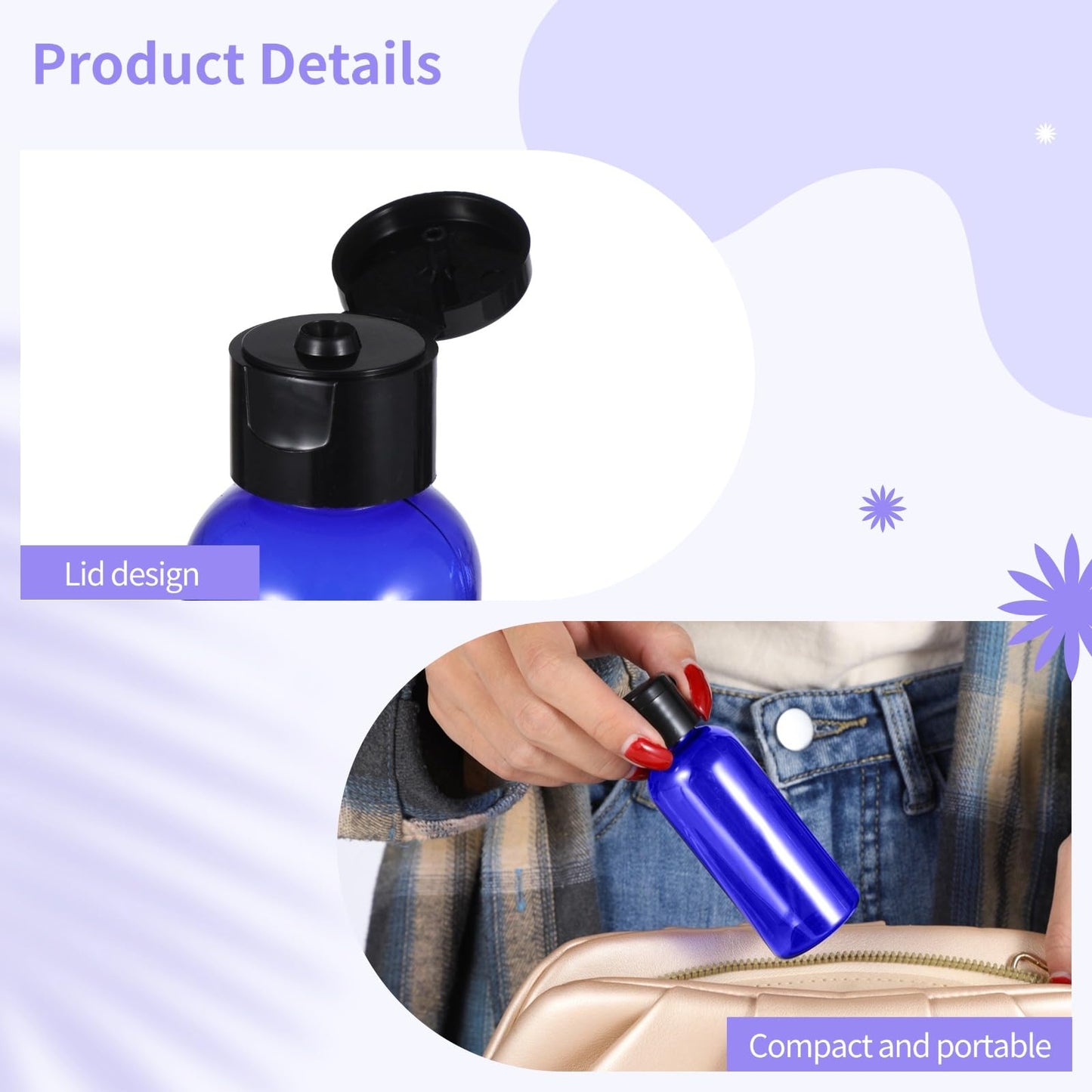 100 Pack 2 oz Plastic Empty Travel Bottles with Flip Cap 60ml Travel Size Containers Portable Leak Proof Clear Plastic Bottles Refillable Dispensing Bottles for Liquid Shampoo Lotion Blue