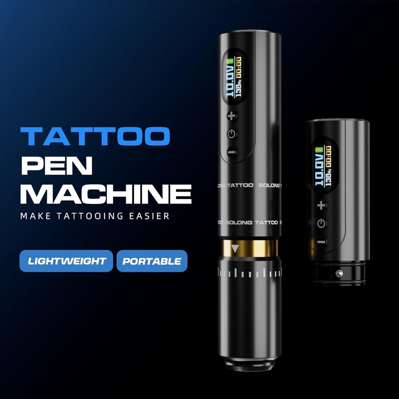 Tattoo Machine - Digital Rotary Pen with LED Display & 2 Fast Charging Batteries | Black