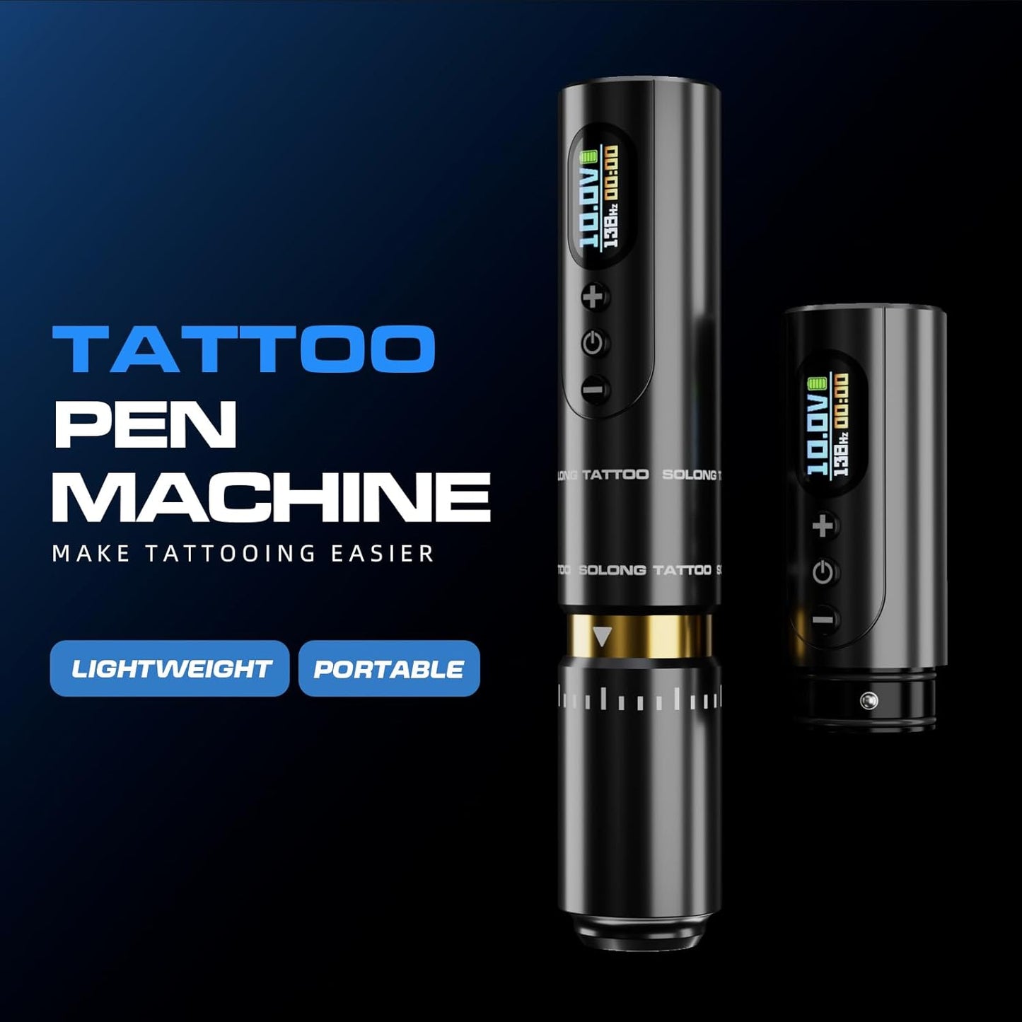 Rotary Tattoo Machine - Digital LED Display with Two Fast Charging Batteries for Artists | Black