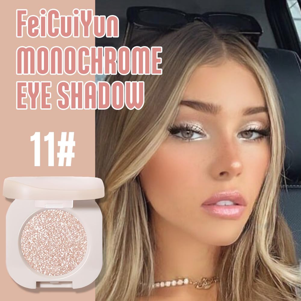 FeiCuiYun Glitter Shimmer Sparkle Eye Shadow Palette Makeup for Older Women, Pearl White Silver Glitter Shimmer Metallic Holographic Iridescent Cream Iridescent Single Monochrome Eyeshadow Makeup, 11