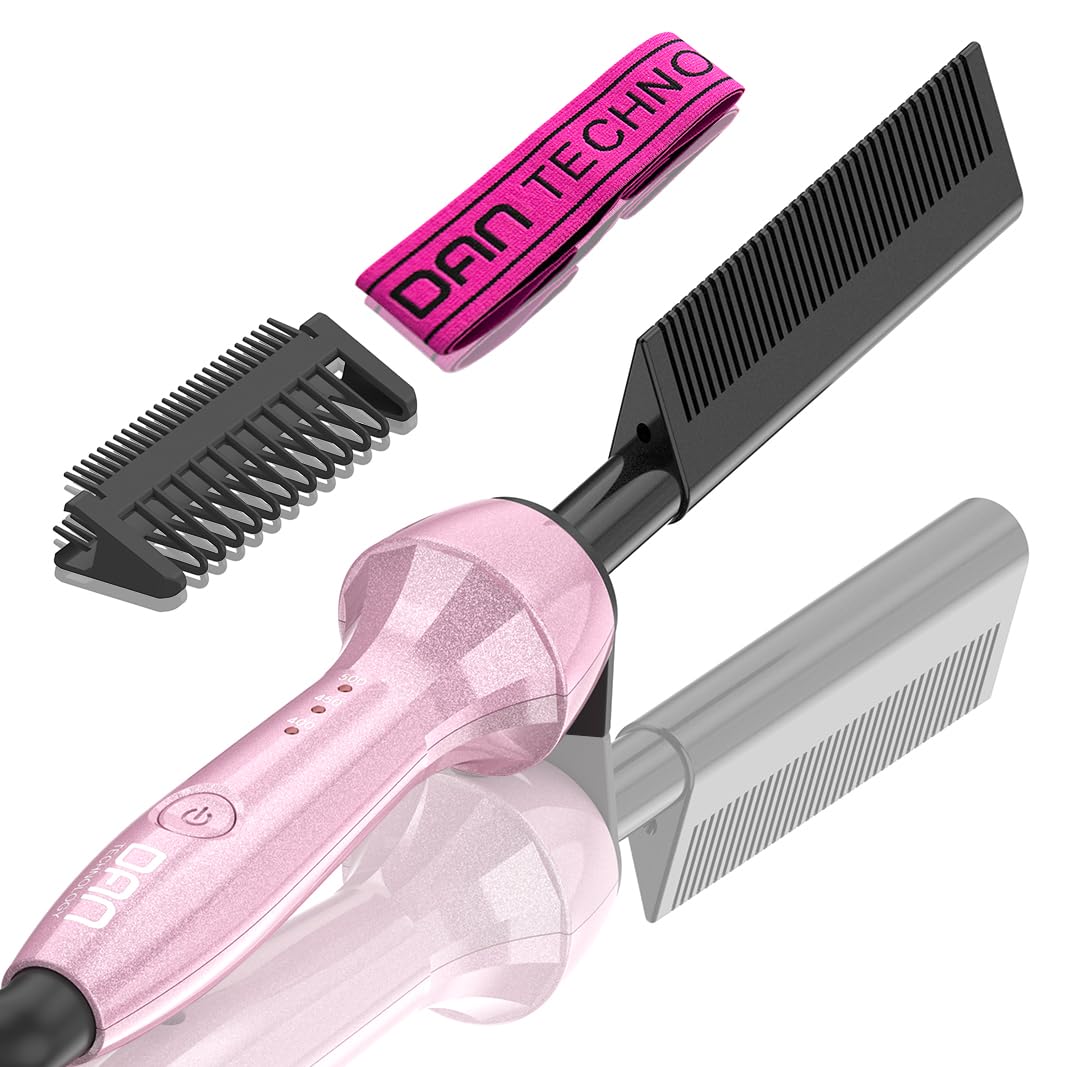 Dan 500℉ hot Comb,Hot Comb for Black Hair, Electric HotComb,hot Comb Straightener for Wigs,Dual Voltage Pressing Comb, Temperatures Adjustable,60 Min Auto Shut Off, (Pink)