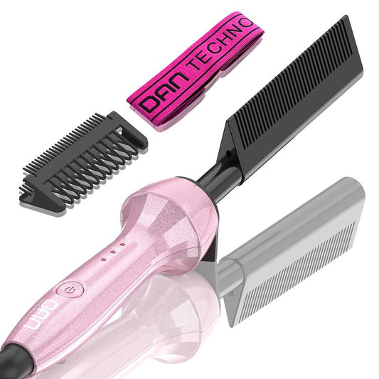 Dan 500℉ hot Comb,Hot Comb for Black Hair, Electric HotComb,hot Comb Straightener for Wigs,Dual Voltage Pressing Comb, Temperatures Adjustable,60 Min Auto Shut Off, (Pink)