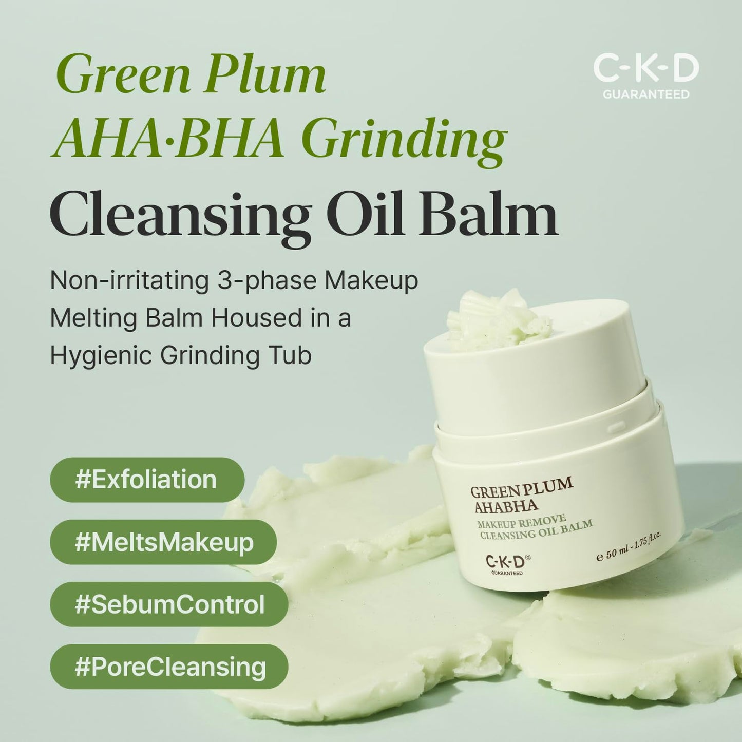 AHA·BHA Green Plum Cleansing Oil Balm - Exfoliating Sherbet Cleanser for Makeup & Blackhead Removal | 1.75 fl oz