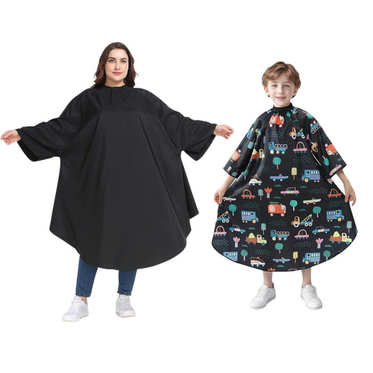 PERFEHAIR Salon Cape Kit - Adult & Kids Hair Cutting Cape Set with Sleeves, Soft & Light Cape for Men & Women, Kids Barber Cape with Cars Design, Home & Salon Use, Professional Hair Cutting Apron Set