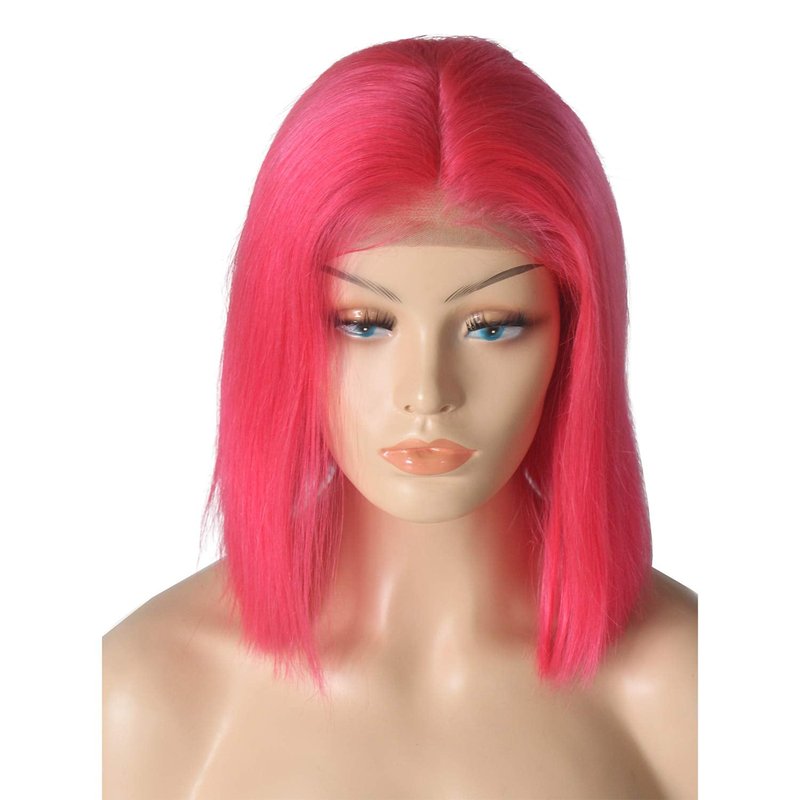 Hot Pink Bob Wig - 8-Inch Straight Human Hair Lace Front | Pre-Plucked with Baby Hair for Black Women