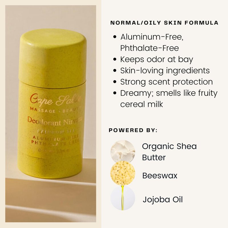 Cape Saltie · Massage Beauty Aluminum-Free, Natural Deodorant Nirvana in "Rainbow Tea" — Gummy Fruit Scent (2.54 oz) | Deodorant for Women | Solid Skincare Stick | Gifts for Women