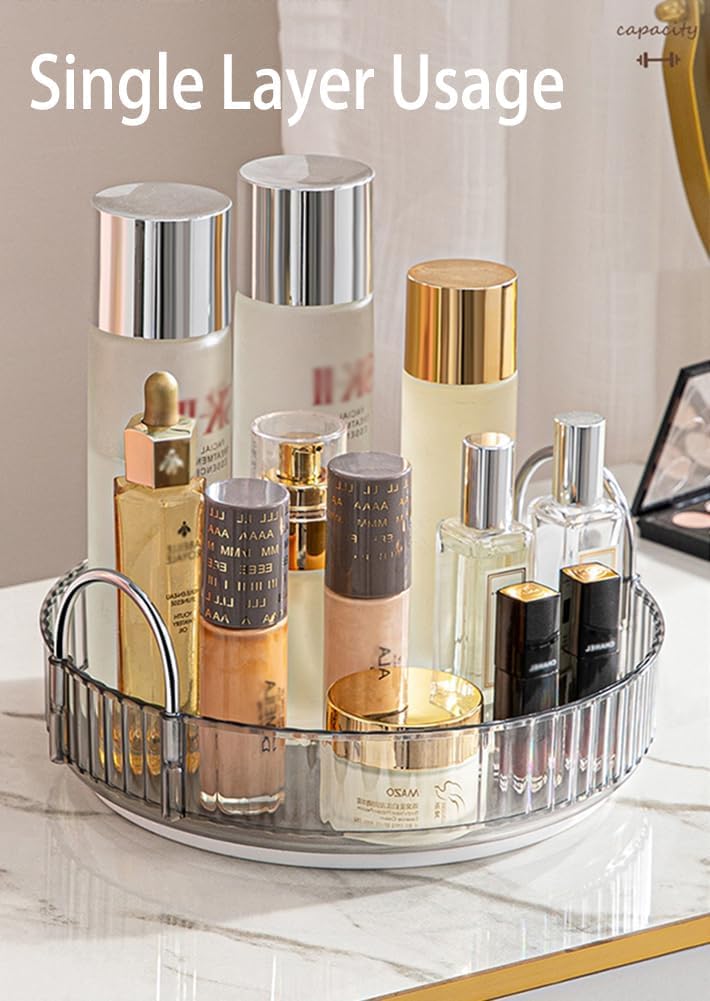 Skincare Organizers 360 Rotating, 3 Tier Round Makeup Organizer Countertop,Holder Rack Large Spinning Cosmetics Display Cases, Perfume Beauty Storage for Vanity, Countertop, Bathroom (Gray)