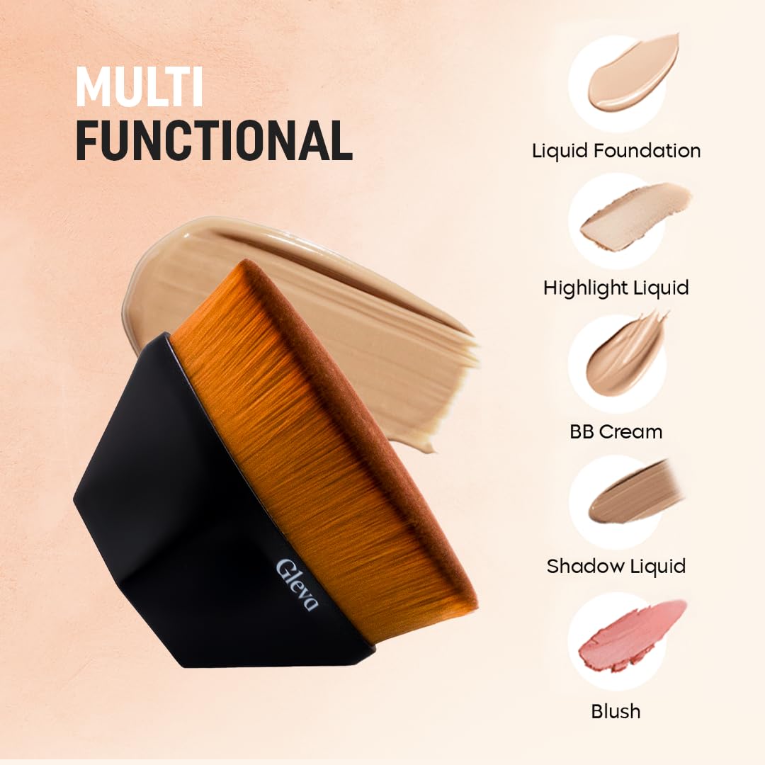 Gleva Foundation Makeup Brush, Kabuki Hexagon Face Blush Liquid Powder Foundation Brush for Blending Liquid, Cream or Flawless Powder Cosmetics (Black)