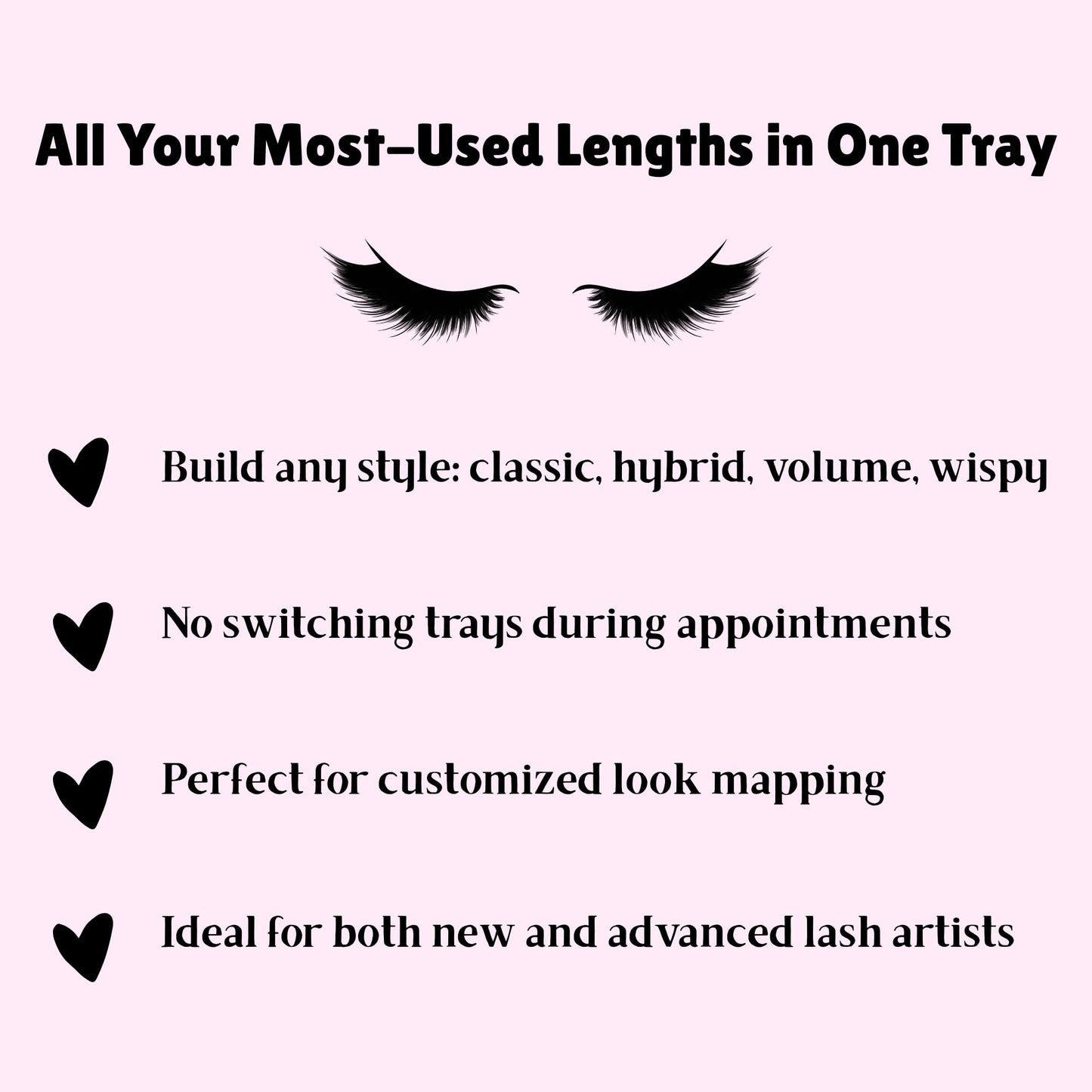 New Lengths Lash Co. Professional Mixed Length Eyelash Extensions, Ultra Black, 8-15mm, 16 Rows, Premium Synthetic Silk (C Curl - 0.20 mm)