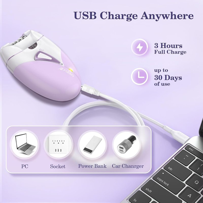 Painless Smooth Glide Epilator - Cordless 2-Speed Hair Removal Device for Women | Facial, Legs, Bikini Area