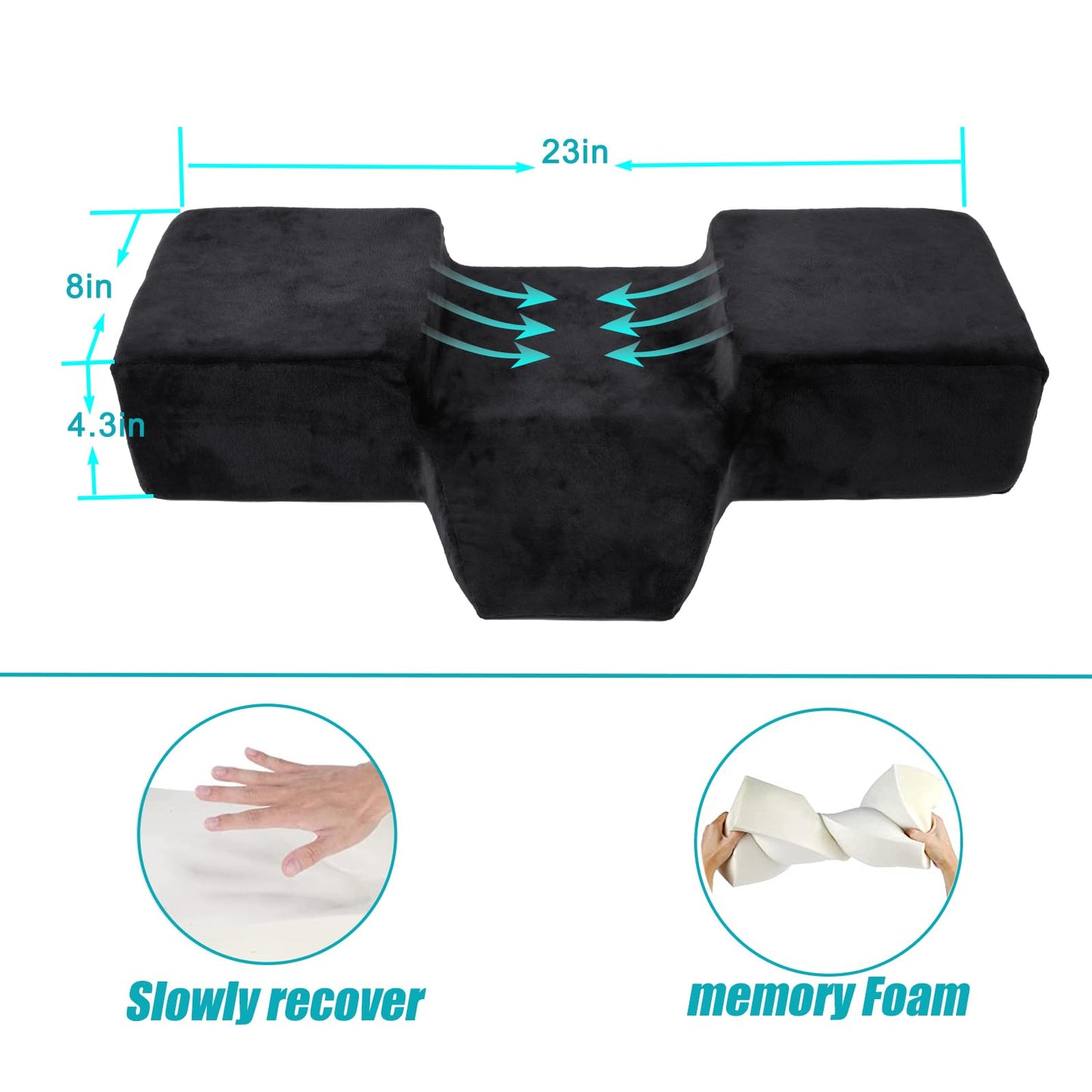 Sankell Beauty Salon Lashing Pillow,Comfortable Velvet Memory Foam Eyelash Extension Pillow,Ergonomic Neck Pillow,Protect The Neck When Used for Lash Extension Grafting Make Up(Black)