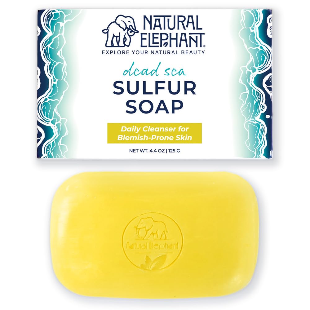 Natural Elephant Dead Sea Sulfur Soap 4.4 oz with Dead Sea Salt, Aloe Vera, Sulphur Face and Body Cleanser Bar for All Skin Types (6 Pack (26.4 oz Total))