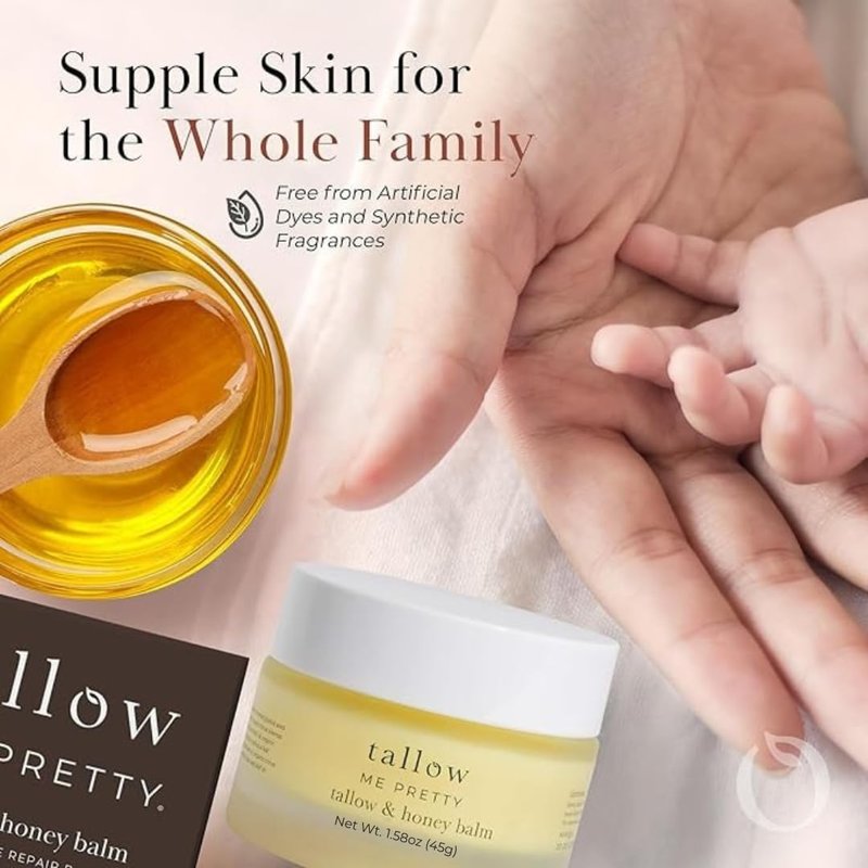 Tallow Me Pretty Tallow and Honey Balm, Rich and Comforting Grass Fed Beef Tallow Balm, Seals in Moisture, Promotes Skin Repair & Calms Irritated Skin, 1.58 oz