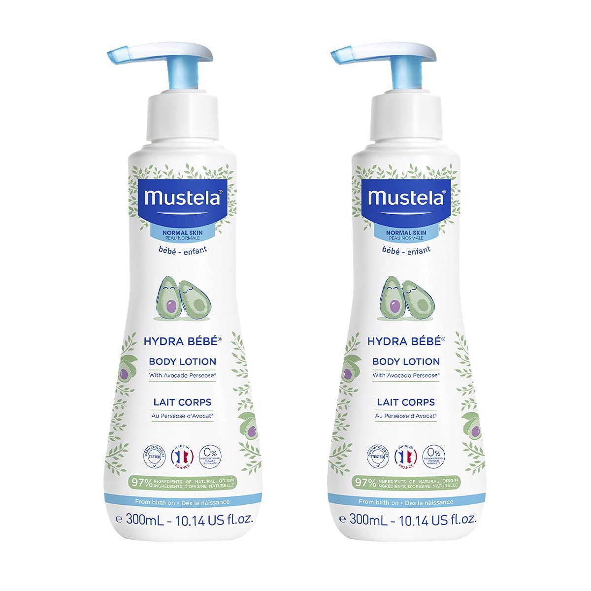 Mustela Hydra Bebe Body Lotion Daily Moisturizing Baby Lotion with Natural Avocado, Jojoba and Sunflower Oil,10.14 Fl Oz - 2-Pack