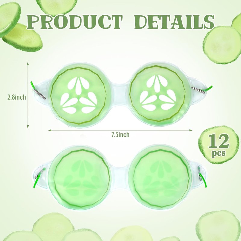 Skicuff Hot & Cold Gel Eye Masks - 12 Reusable Pads for Migraine Relief | Cucumber Scent