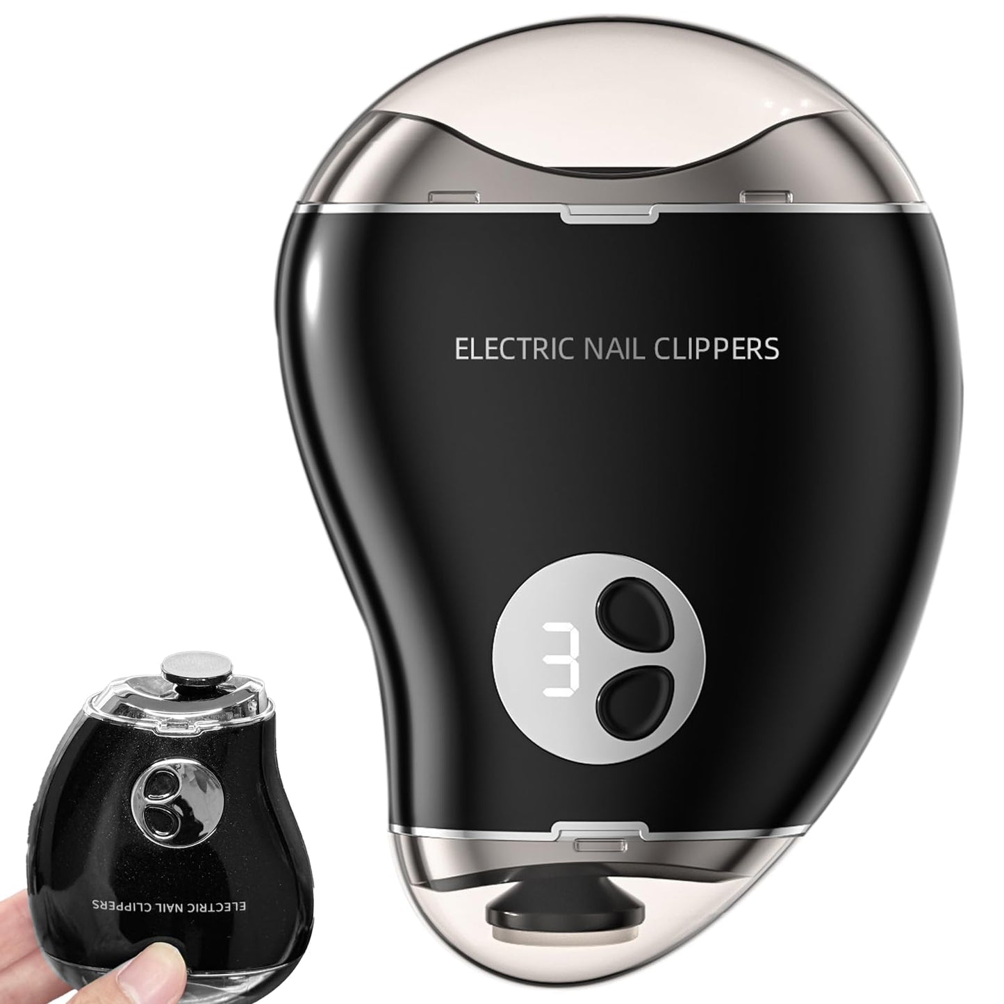 Type-C Rechargeable Electric Nail Clipper with LED Light, 3 Speeds - Safe, Automatic Trimming for Babies, Seniors (Black)