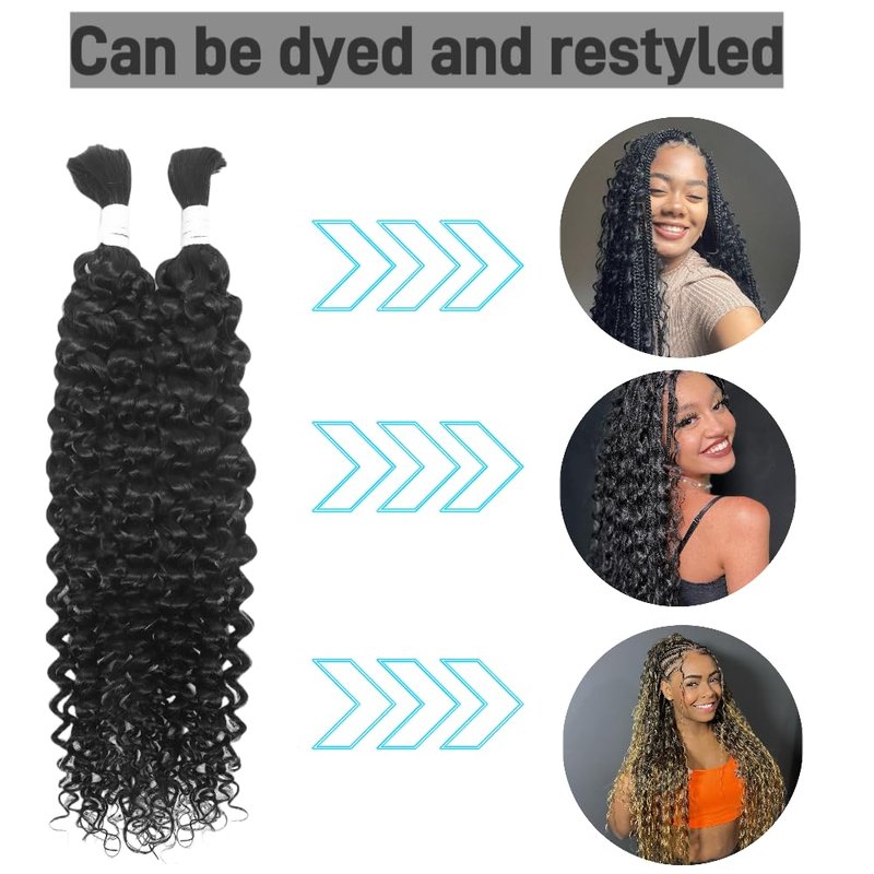 Human Braiding Hair for Boho Braids 2 Bundles 100g 18Inch Water Wave Human Hair Braiding Hair 12A Brazilian Virgin No Weft Hair Extensions for Bohemian Knotless Braids Bulk Human Hair for Braiding