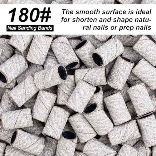 Sanding Bands for Nail Drill, 180 Grit Sanding Bands Nail Drill Bits 100 Pcs Fine Grit Nail Sanding Bands with Storage Box for Most Size 3/32" Nail Drill Machine (Zebra)