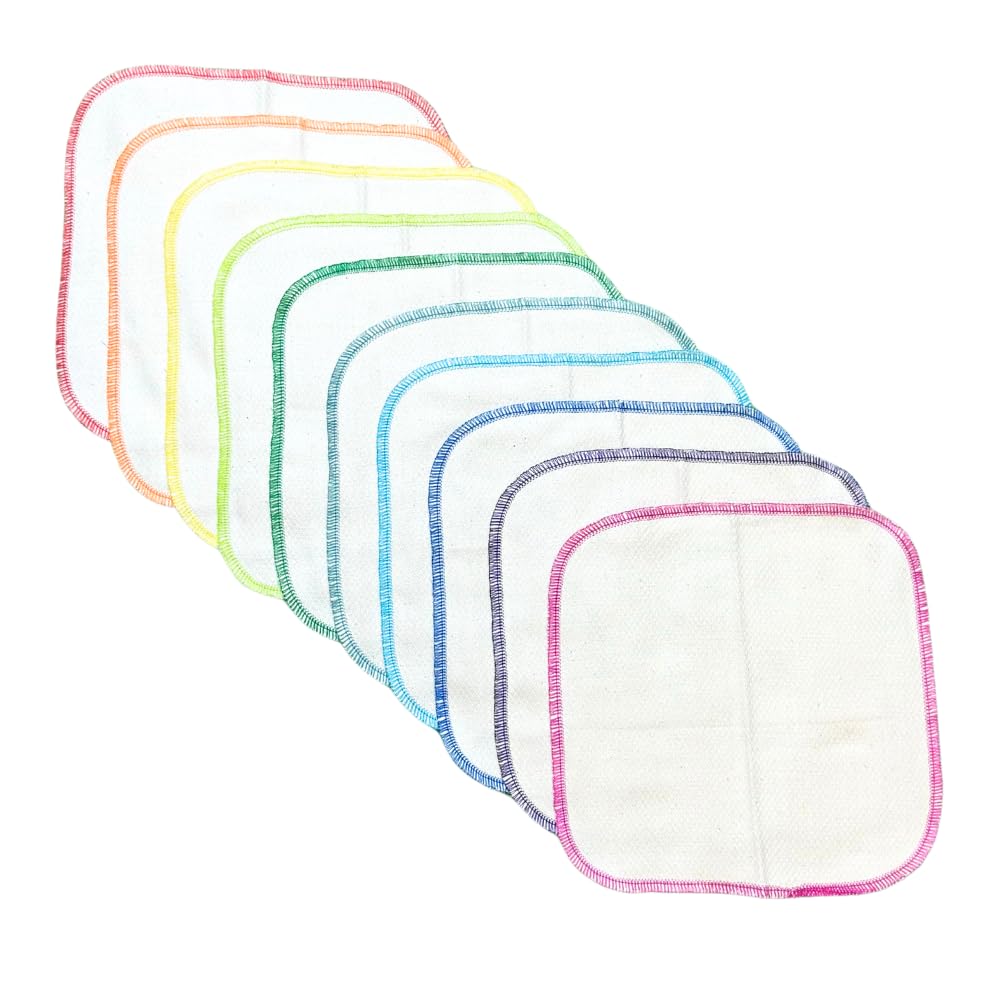 Gina's Soft Cloth Shop 1 Ply Organic Birdseye Washable Baby Wipes 8x8 Inches Set of 20 Rainbow Assortment- Proudly Made in The USA!