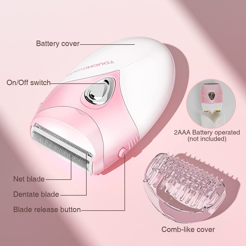TOUCHBeauty Electric Shaver for Women, Painless Bikini Trimmer with 3-Blade System, Wet/Dry Cordless Foil Razor for Facial, Leg, Underarm & Body Hair, Battery-Powered, Gifts for Women, Pink