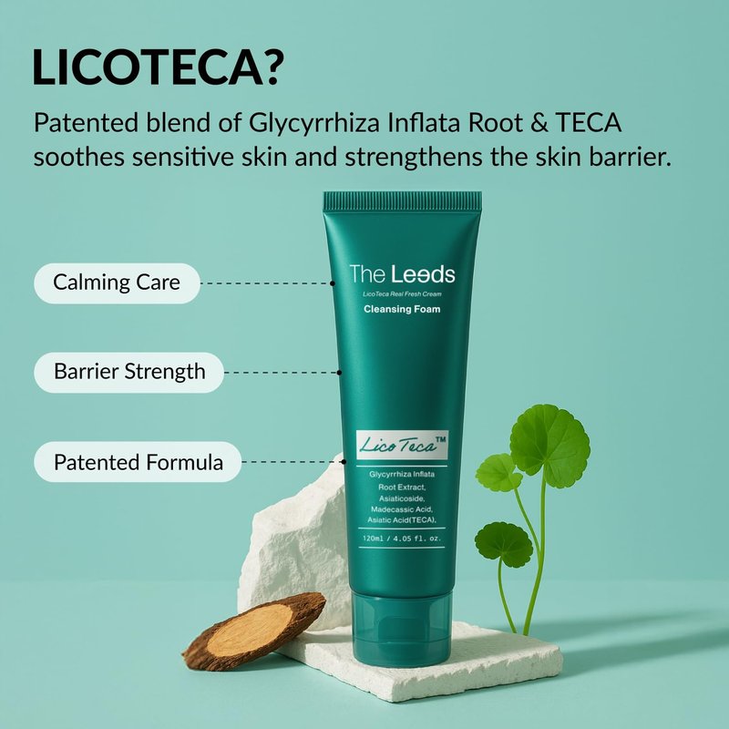 THELEEDS LicoTeca Real Fresh Cream Cleansing Foam 120ml(4.05 fl. oz.) | Gentle Amino Acid Facial Cleanser for Sensitive Skin, Deep Cleansing&Makeup Removal, Hydrating, Vegan Korean Skincare Face Wash