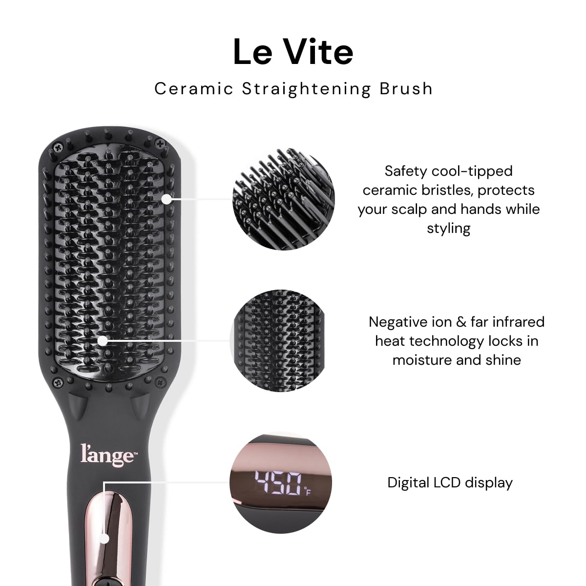 L'ANGE HAIR Le Vite Straightening Brush | Heated Flat Iron for Smooth, Anti-Frizz Styling | Dual-Voltage Electric Straightener Brush