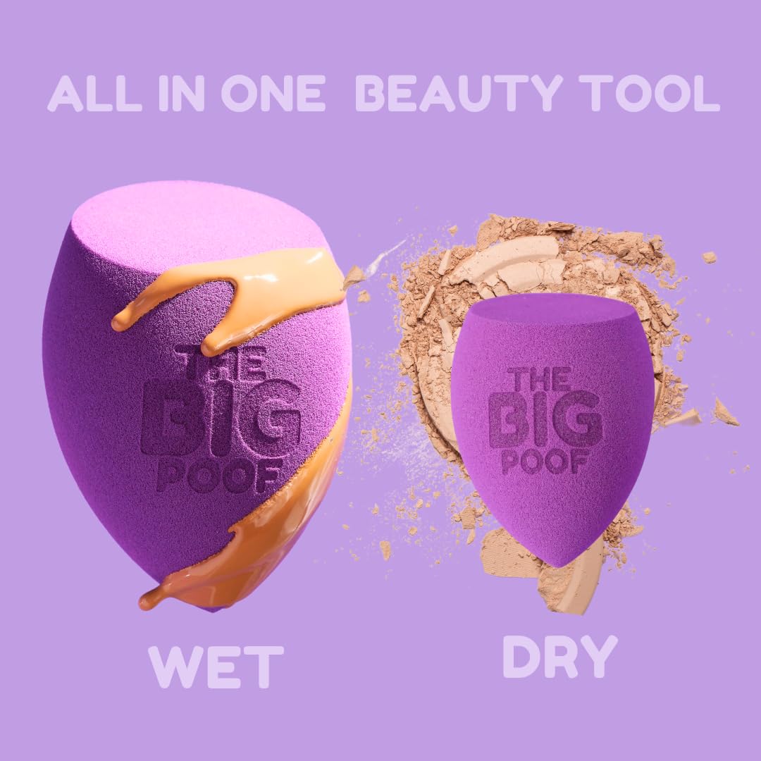 The Big Poof XL Makeup Sponge - Large Beauty Blender for Flawless Liquid Foundation, Powder, Cream Application - Professional Streak-Free Complexion Perfector, Full Coverage & Tattoo Cover-up Tool