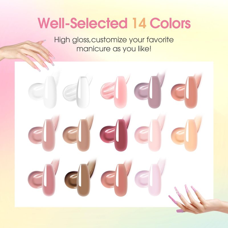 Poly Nail Gel Kit -20 Colors + 76 Nail Art Accessories ROSALIND Nude Clear Poly Nails Gel Kit Starter Kit with Slip Solution Nude Pink Nails Extensions with Mini UV Lamp