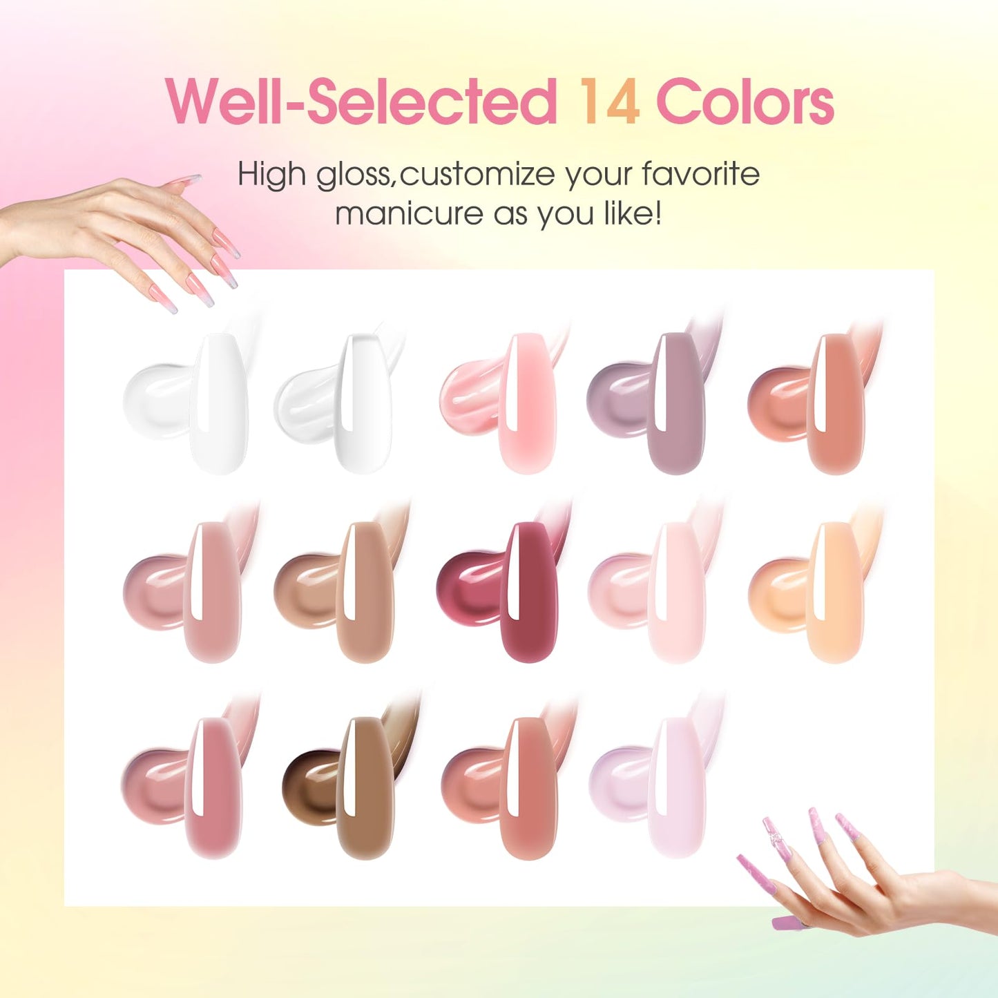 Poly Nail Gel Kit -20 Colors + 76 Nail Art Accessories ROSALIND Nude Clear Poly Nails Gel Kit Starter Kit with Slip Solution Nude Pink Nails Extensions with Mini UV Lamp